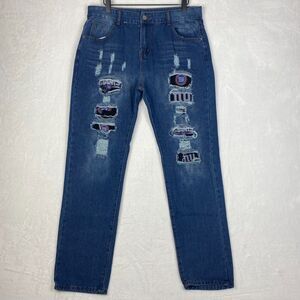 NY Giants Team Ripped Jeans Womens Large Straight Leg Casual Denim Pants